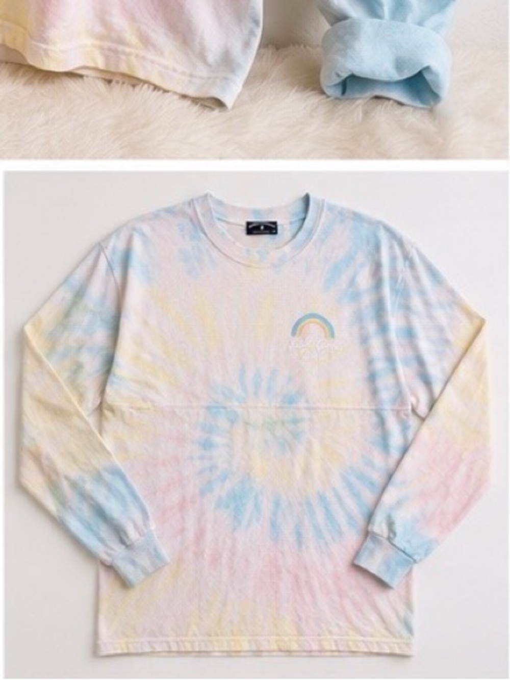 Bubba‎ Gump Co Pastel Tie-Dye Long Sleeve Tee with Rainbow Graphic - Picture 3 of 3